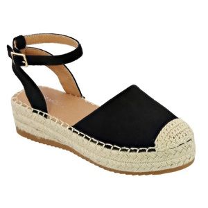 FashionWomen's CapToe Ankle Strap Espadrille-Black